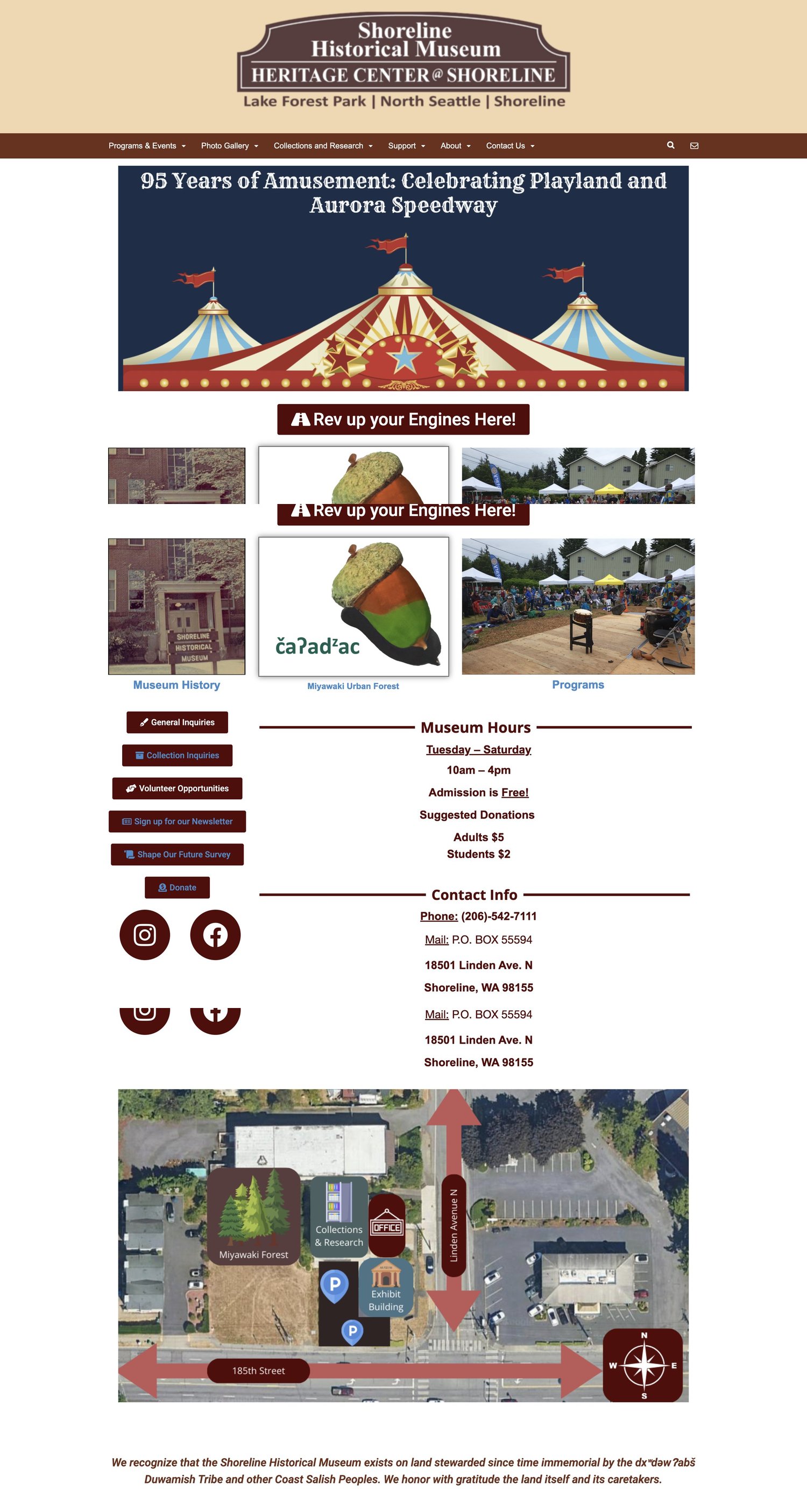 Three views of the old Shoreline Historical Museum homepage
