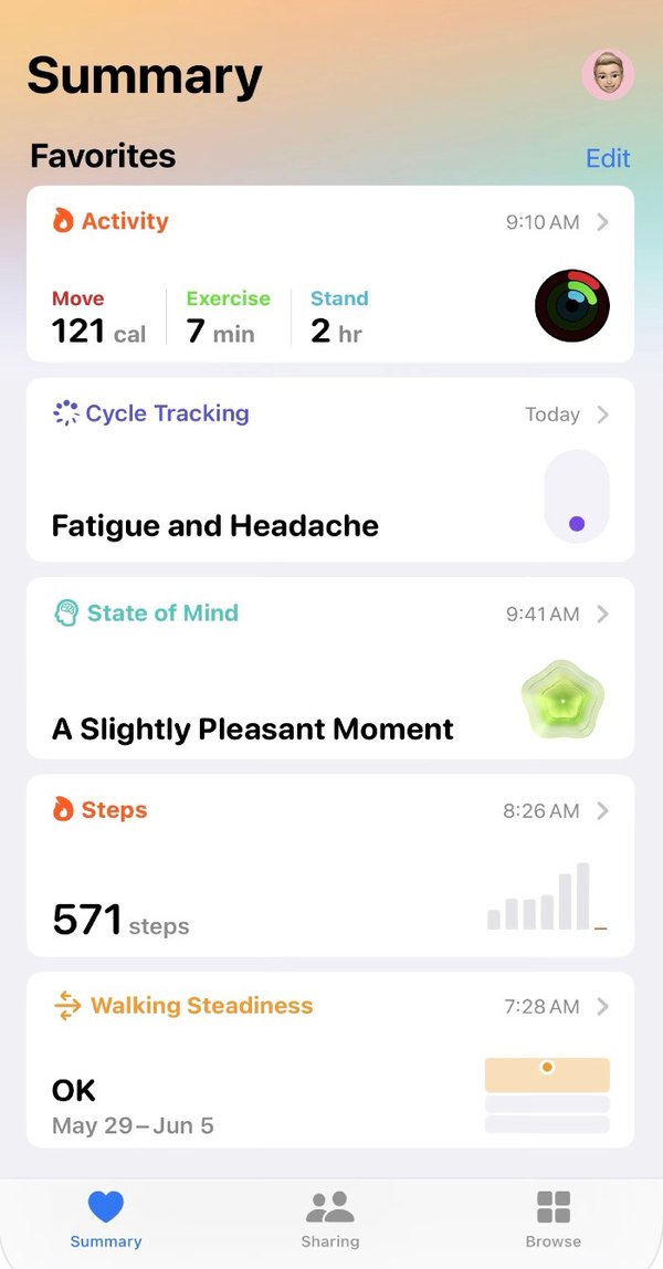 Apple Health summary screen
