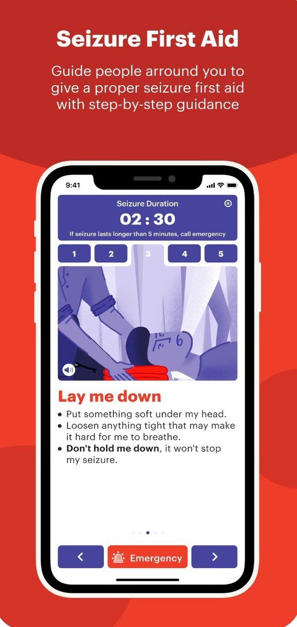 Aura Seizure First Aid screen with timer