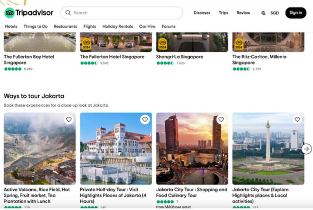 Tripadvisor website screens