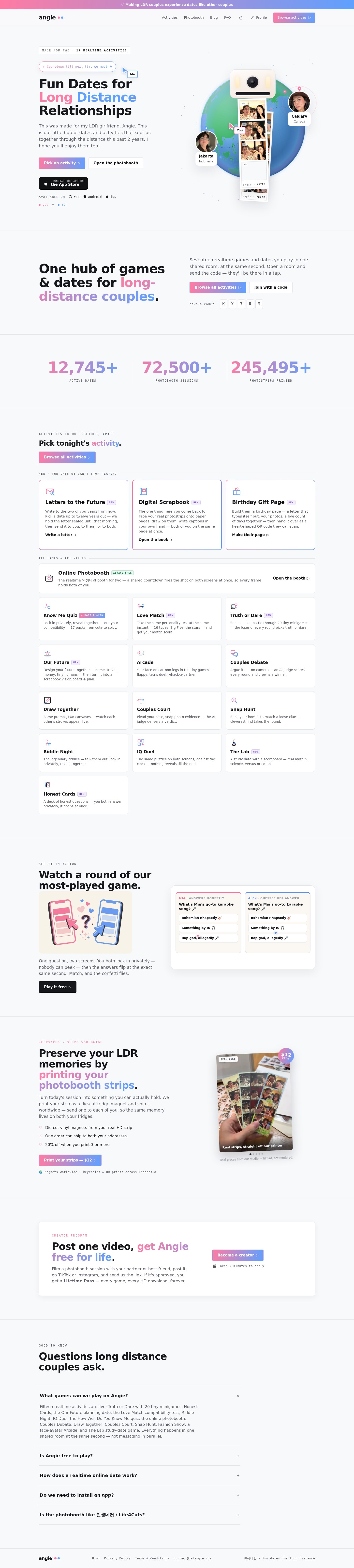The full Angie landing page