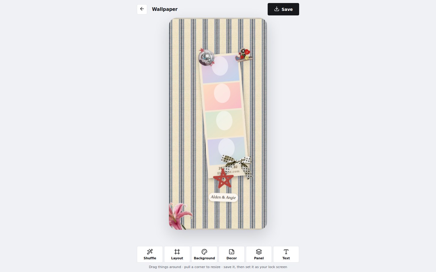 Wallpaper editor with a strip on a striped background