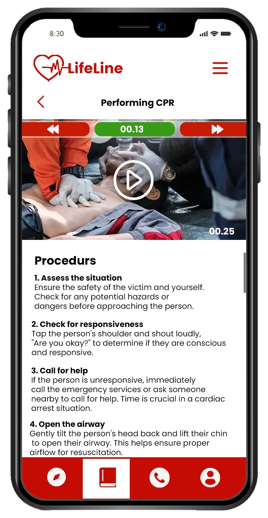 Performing CPR screen with countdown