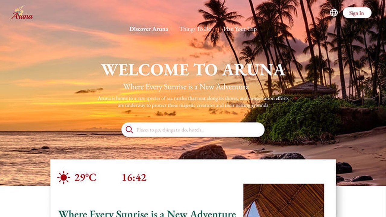Aruna tourism website homepage