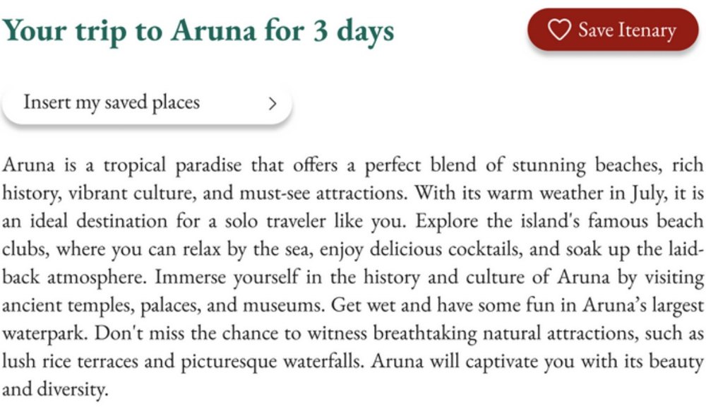 Your trip to Aruna for 3 days summary